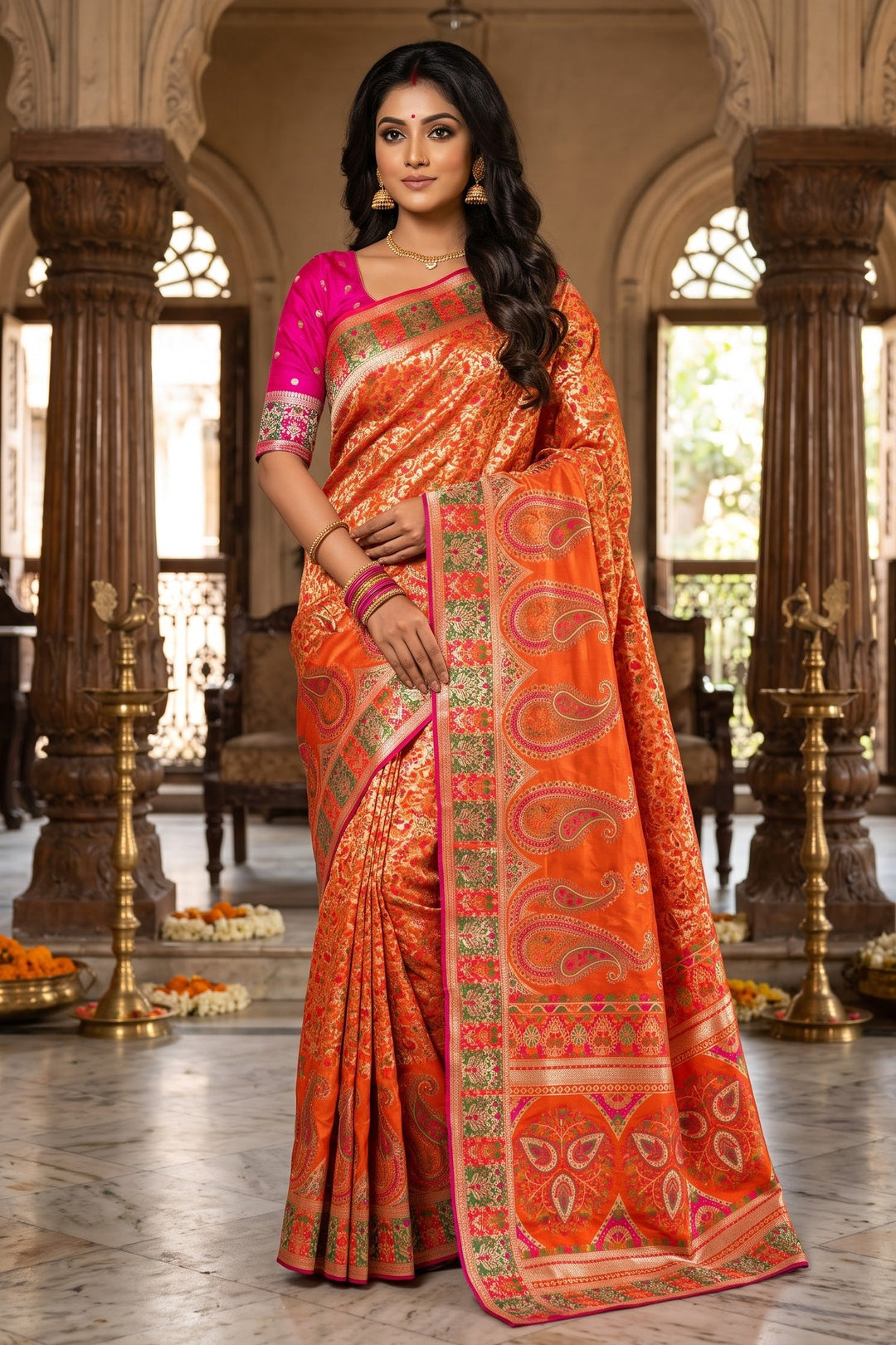Say Less Pashmina Silk Saree with Kashmiri Work