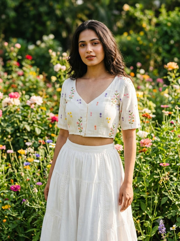 Eden Blossom Chanderi Silk Embroidered Blouse