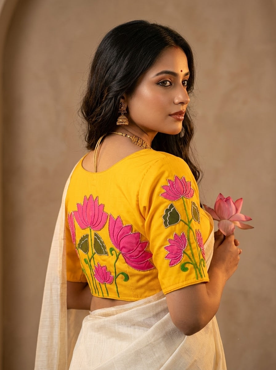 Shantimaya - Lotus Appliqué Katdana Designer Blouse
