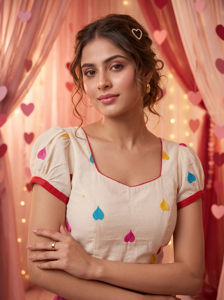Lovey Dovey- Heart Embroidery Designer Blouse