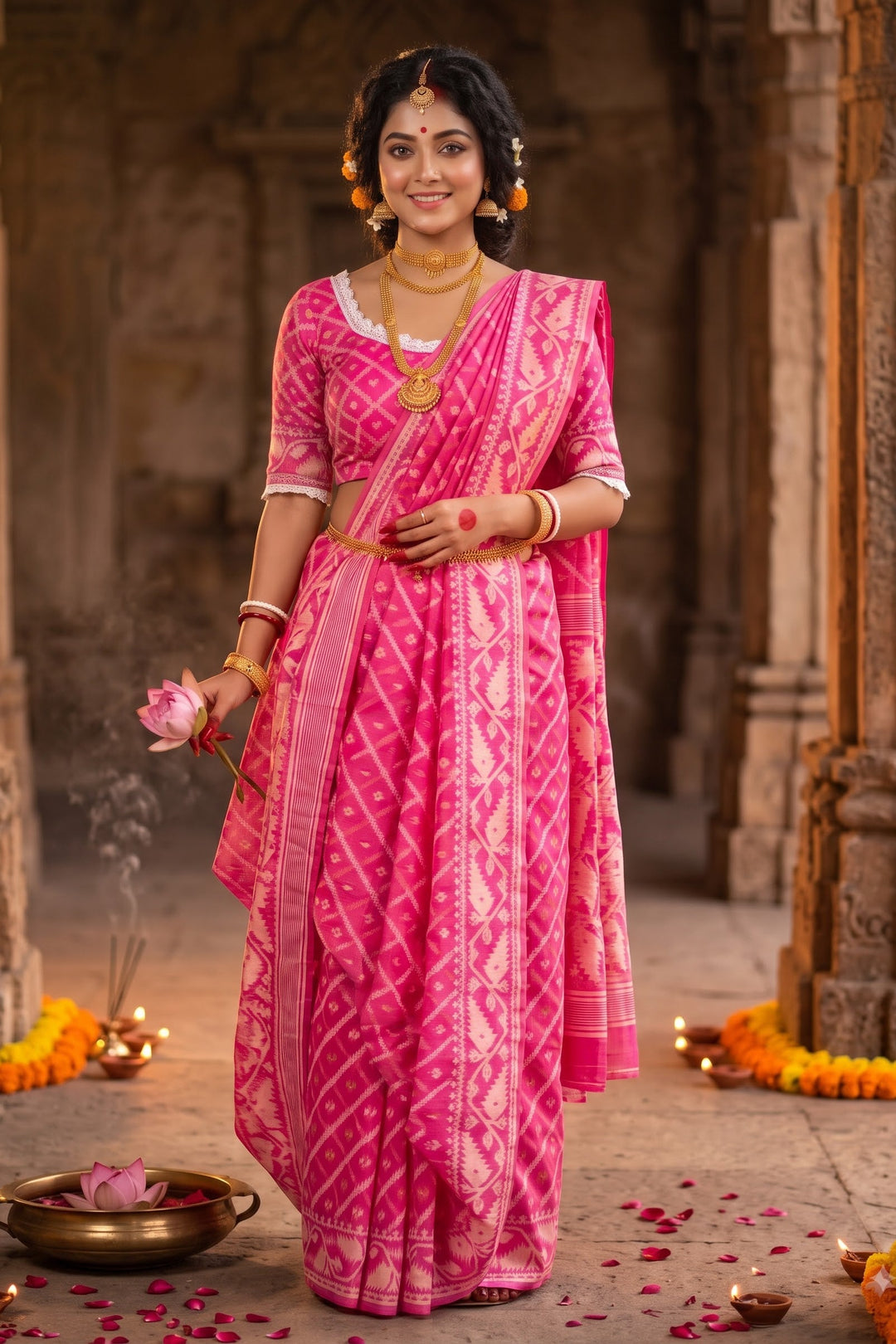 🌸 Rangmohini Bengal Jamdani Saree Set 🌸