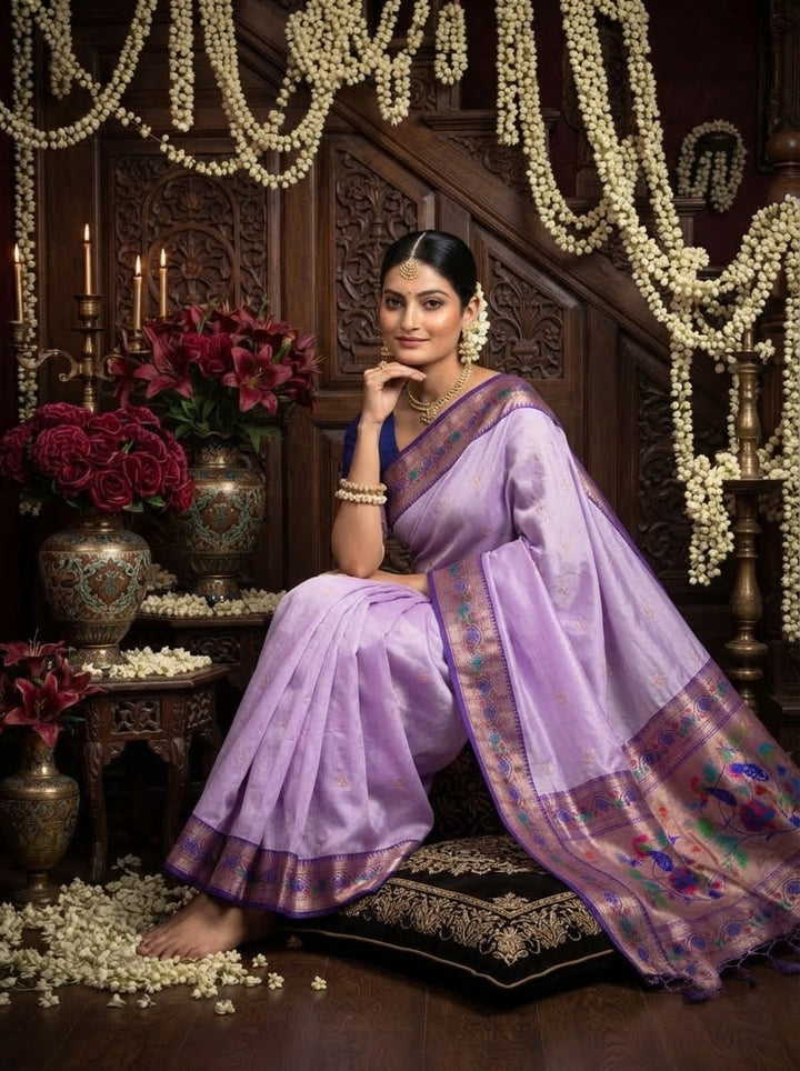 Golden Dew-Organza Silk (Semi) Saree with Minakari Zari Border & Designer Zari Pallu