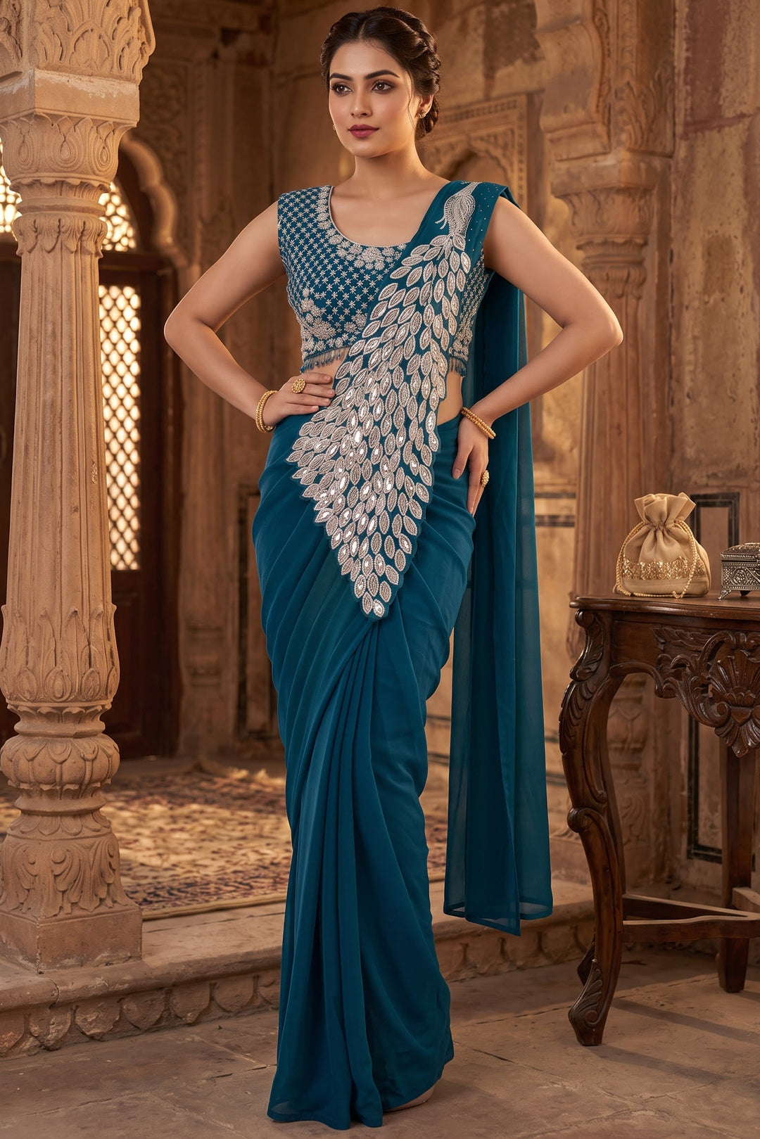 Luxe Afterdark Designer Heavy Georgette Ready-to-Wear Saree