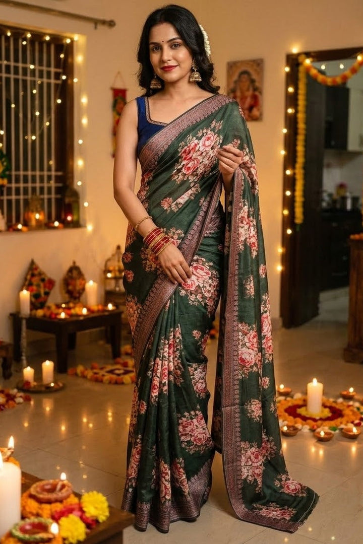 Elysian Dream - Fancy Satin Silk Digital Print Saree