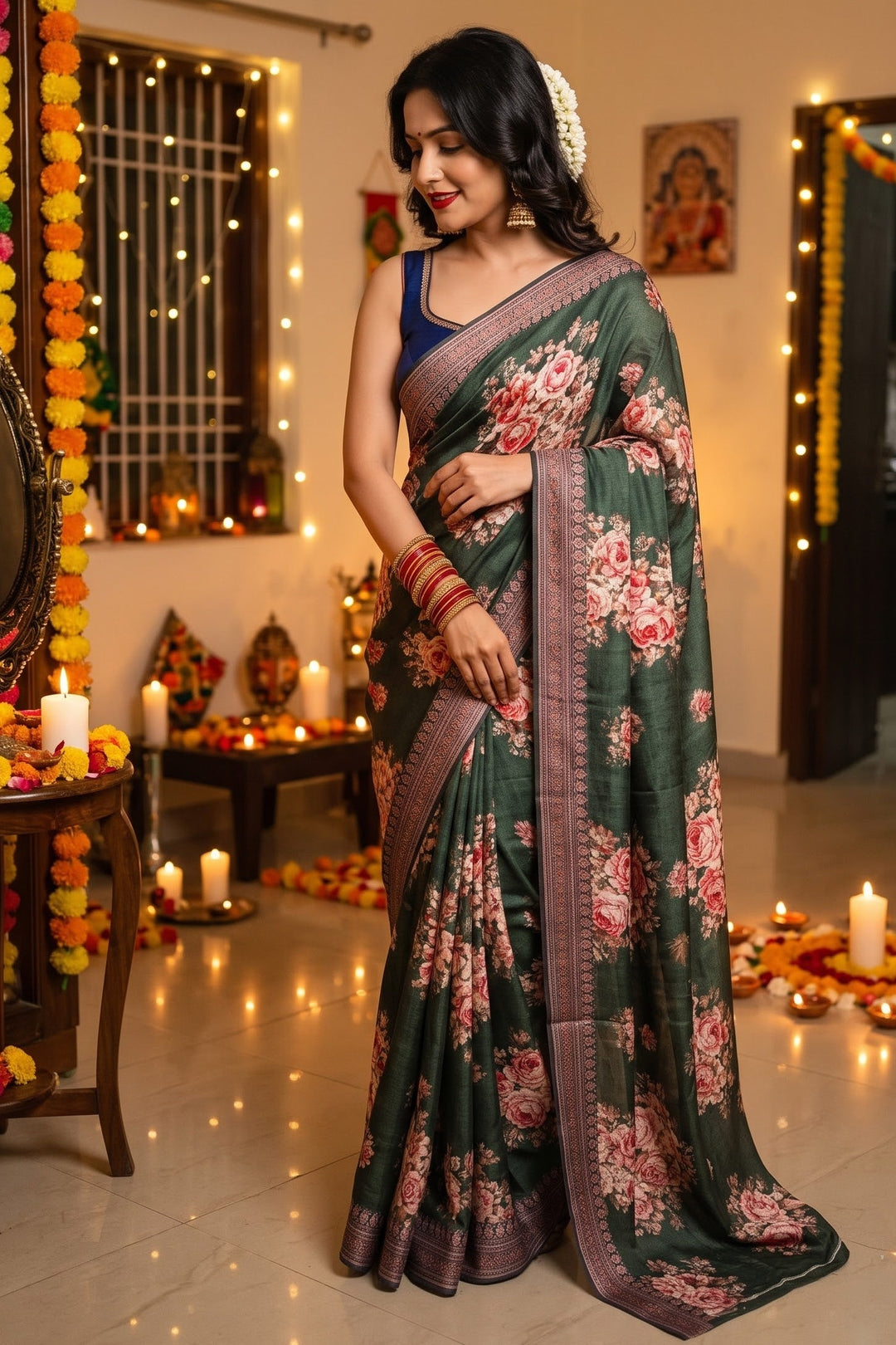 Elysian Dream - Fancy Satin Silk Digital Print Saree