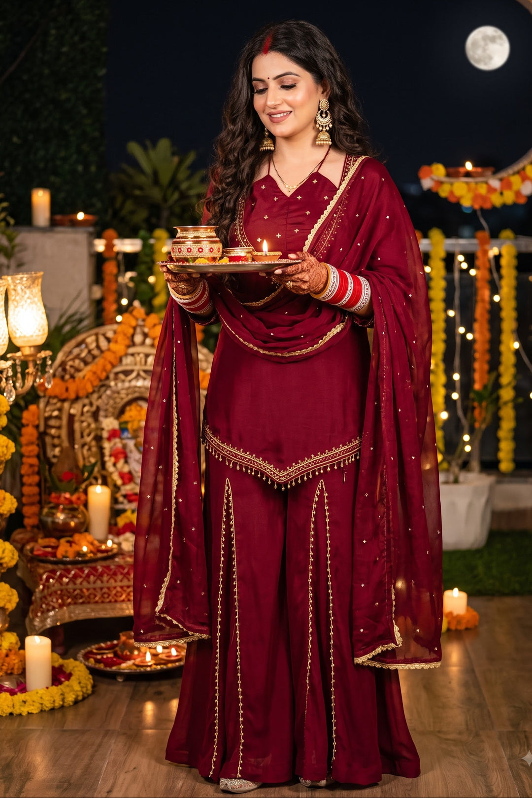 Suhagan’s Glow Mirror work Sarara set