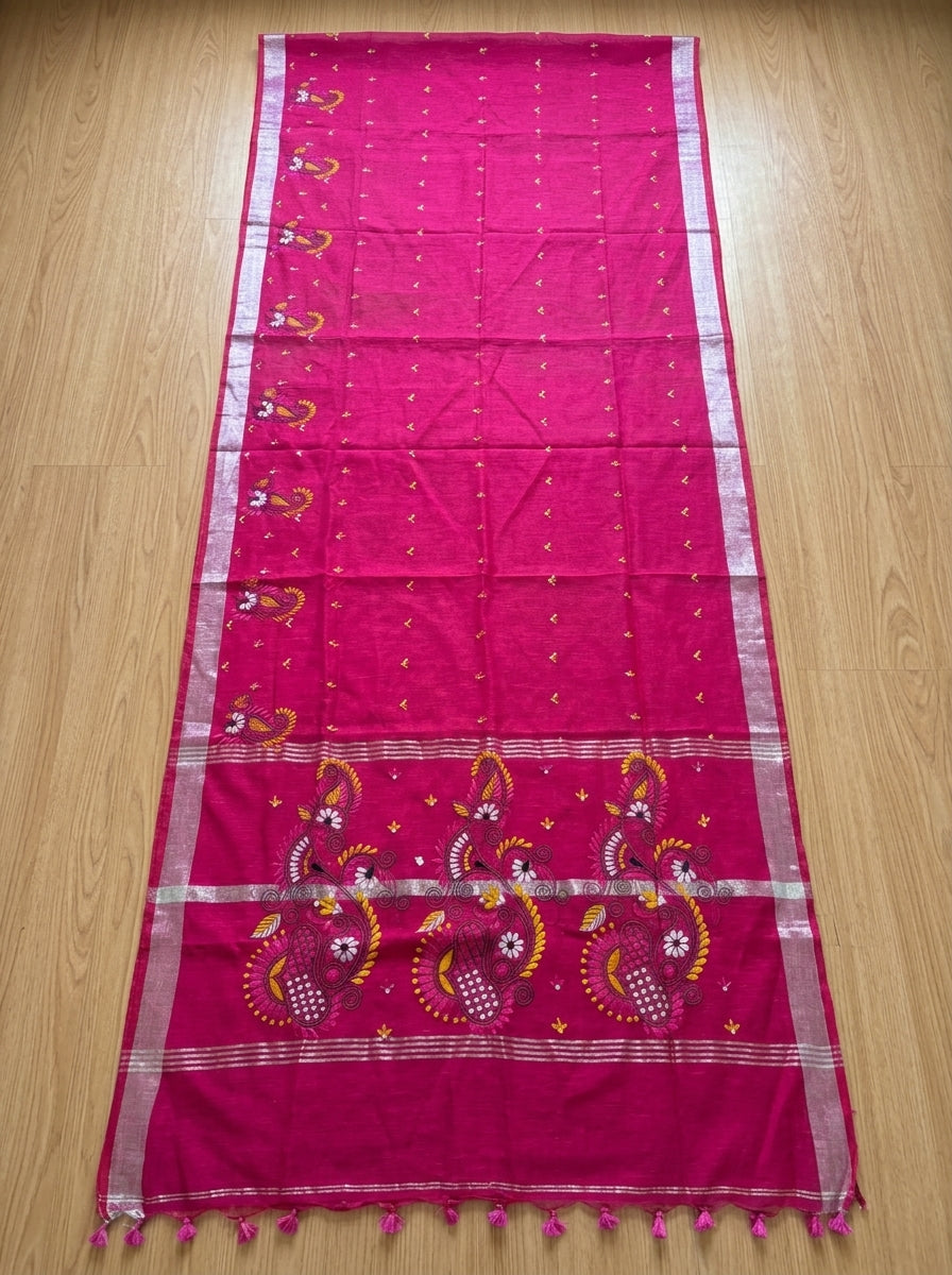 The Scarlet Heritage Khadi Linen Saree