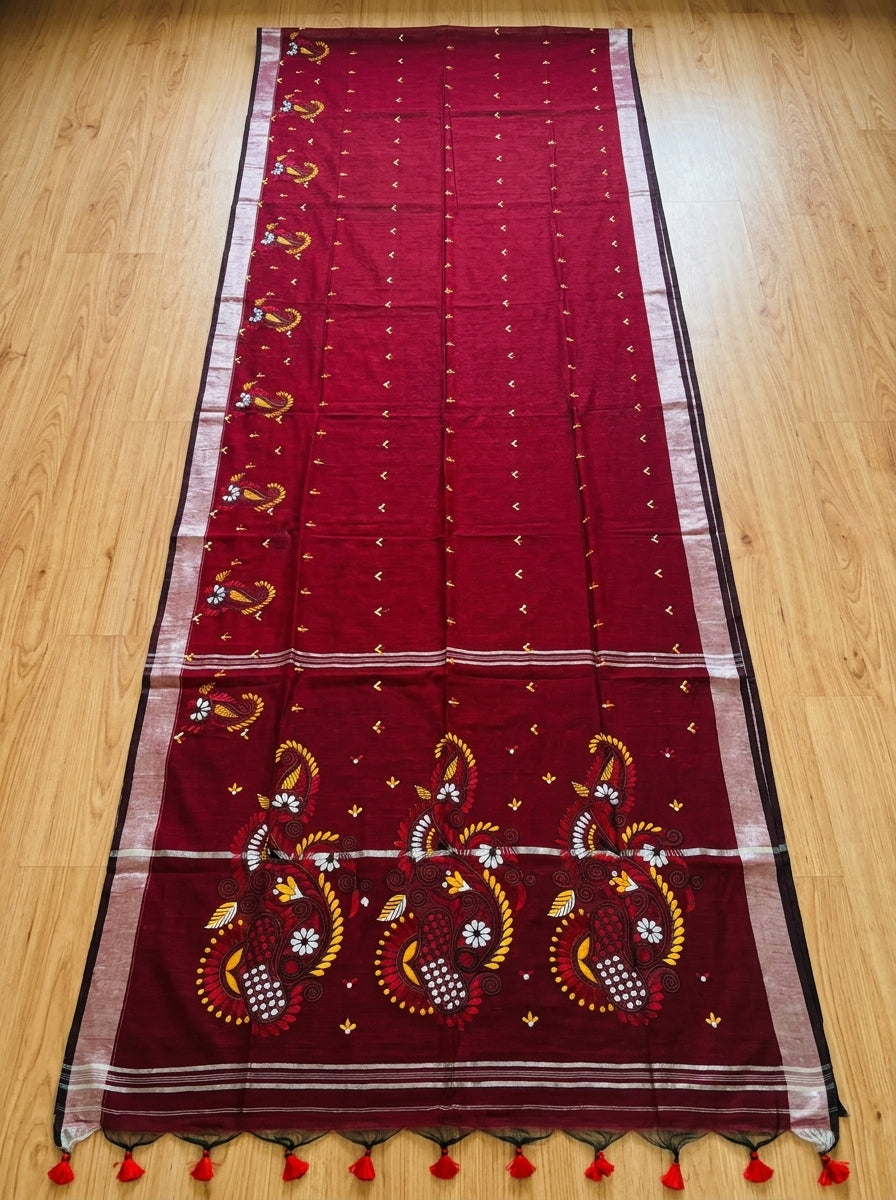 The Scarlet Heritage Khadi Linen Saree