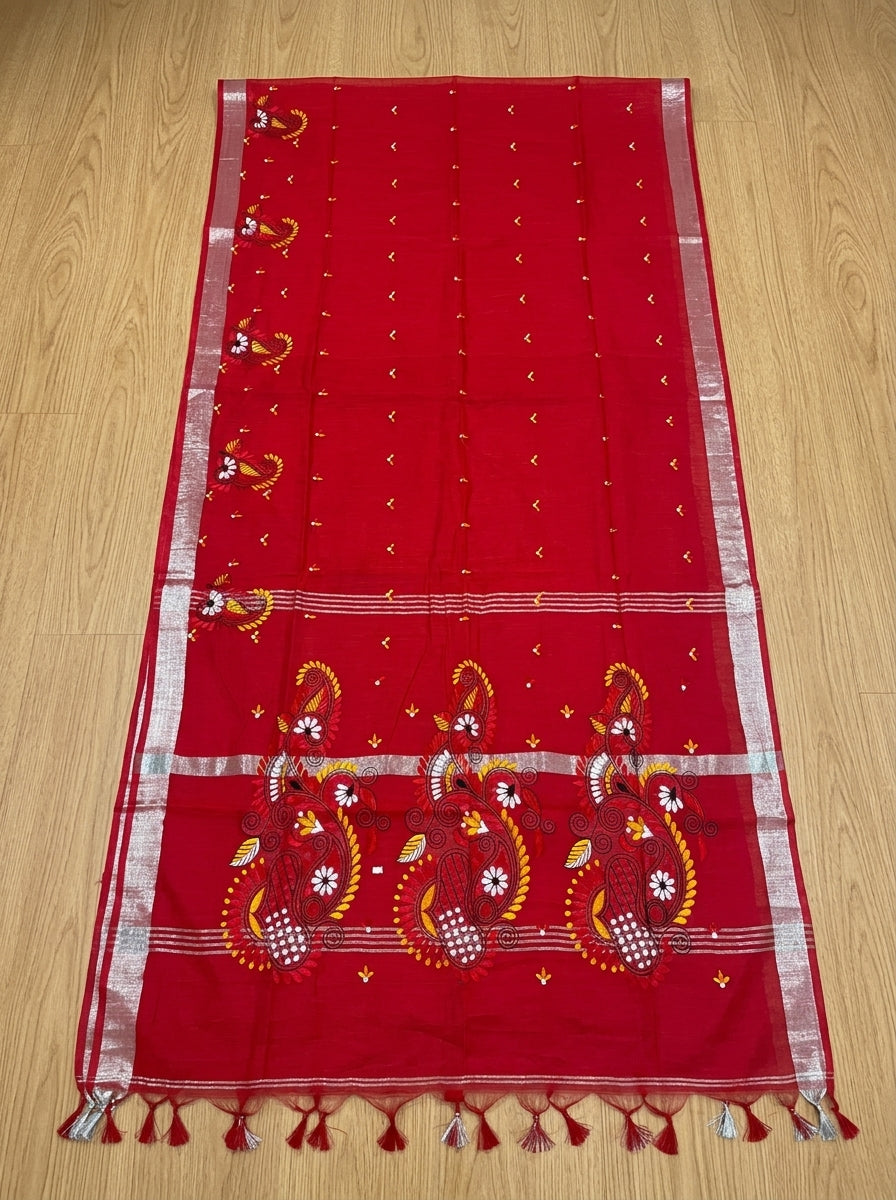 The Scarlet Heritage Khadi Linen Saree