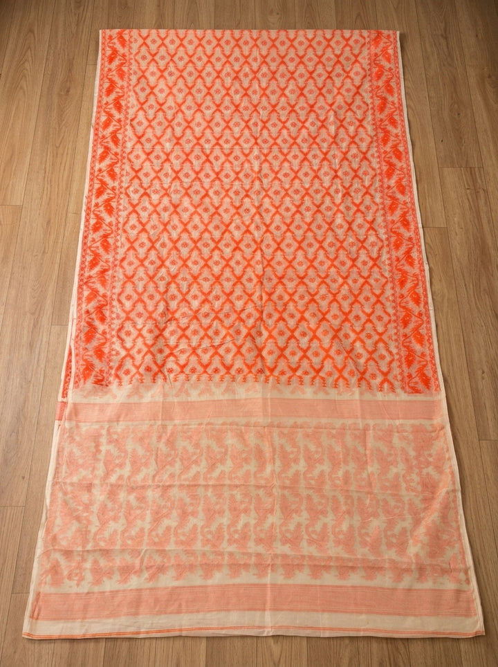 Neel Komol ( নীল কমল )Bengal Jamdani Saree (Beige-Orange)
