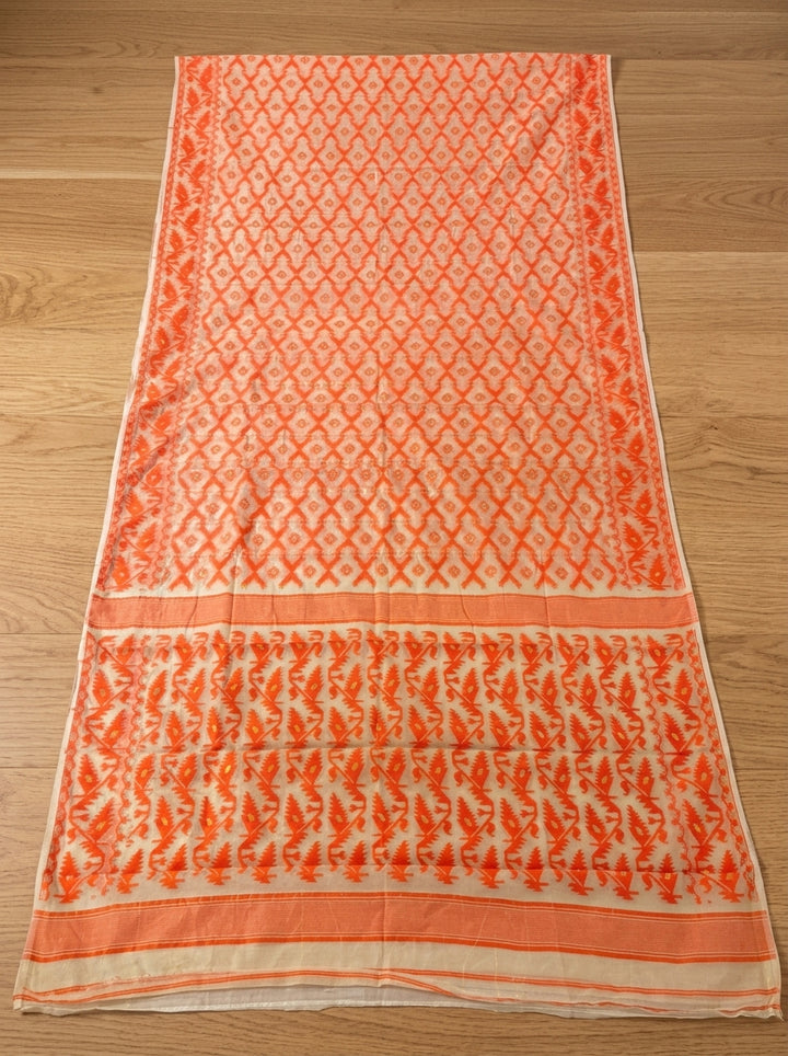 Neel Komol ( নীল কমল )Bengal Jamdani Saree (Beige-Orange)