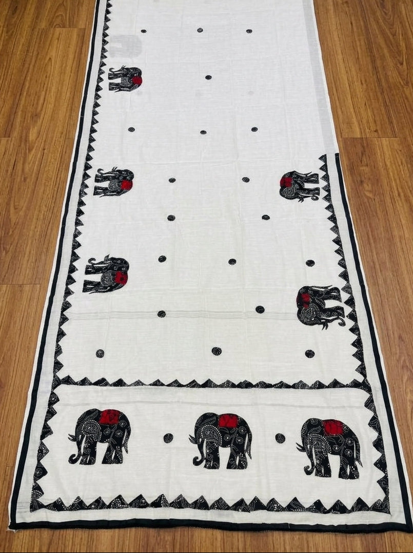 Rajhasti Khadi Linen Appliqué Work Saree