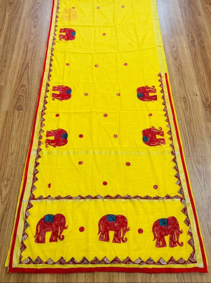 Rajhasti Khadi Linen Appliqué Work Saree