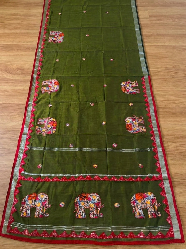 Rajhasti Khadi Linen Appliqué Work Saree