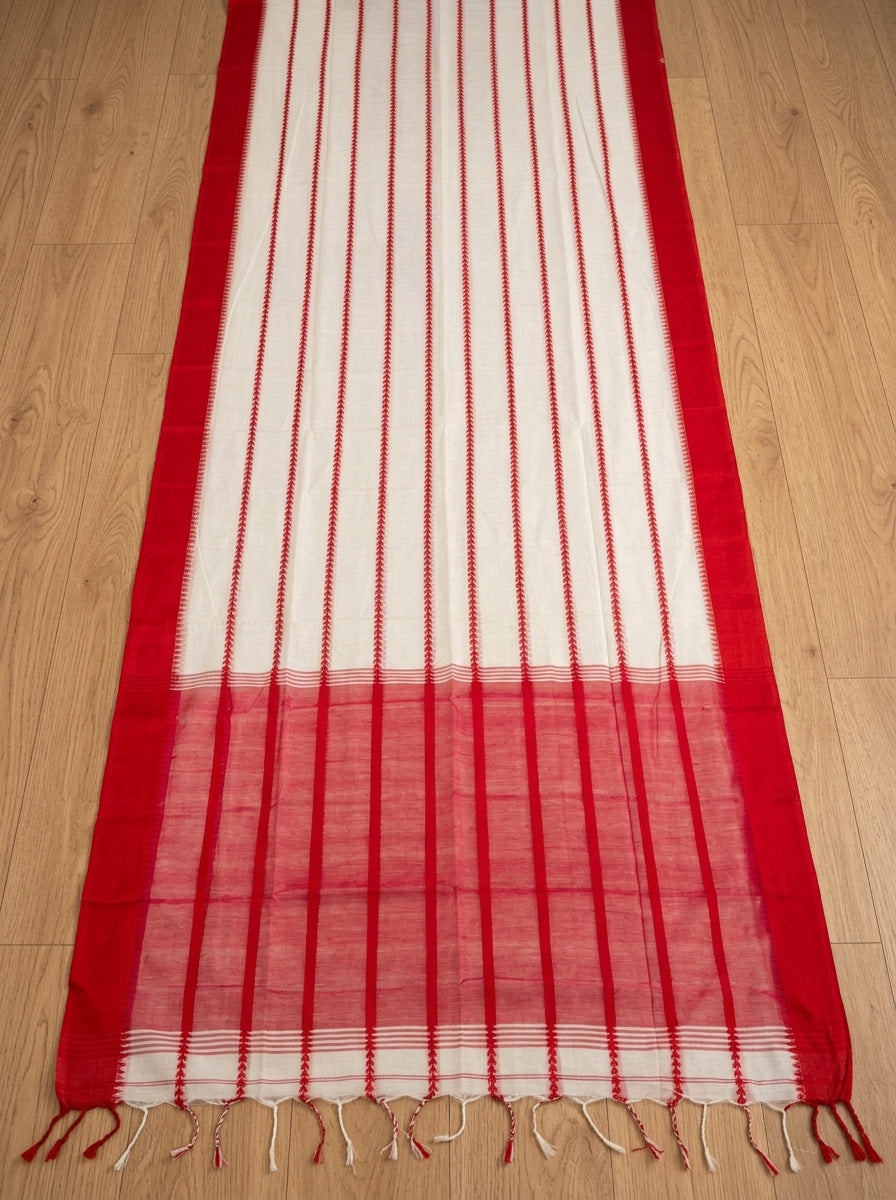Shwetanjali Stripe Khadi Saree