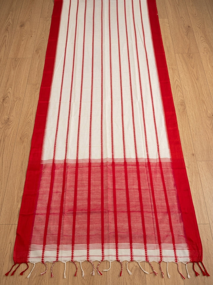 Shwetanjali Stripe Khadi Saree
