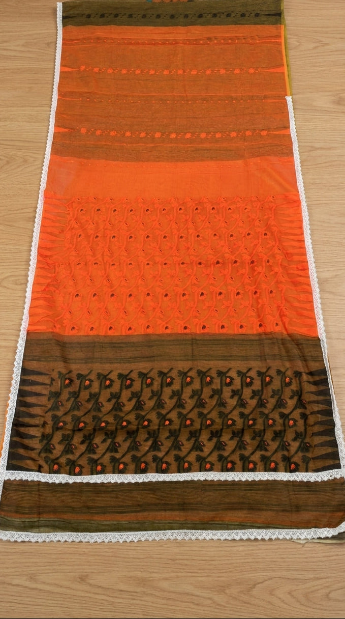 Binodini Bengal Jamdani Saree(Orange-brown)