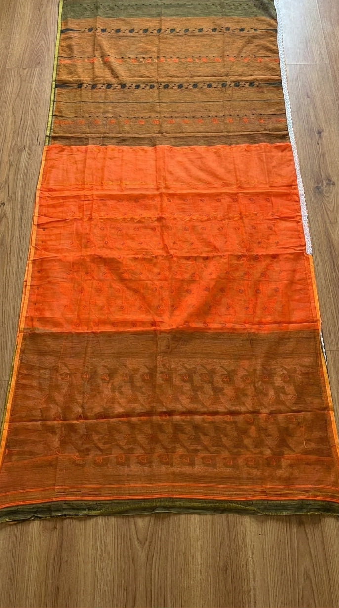 Binodini Bengal Jamdani Saree(Orange-brown)