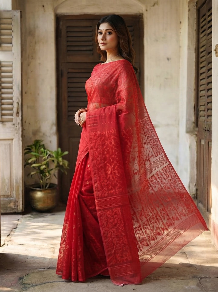 Moner Alo-Bengal Jamdani Saree (Red)
