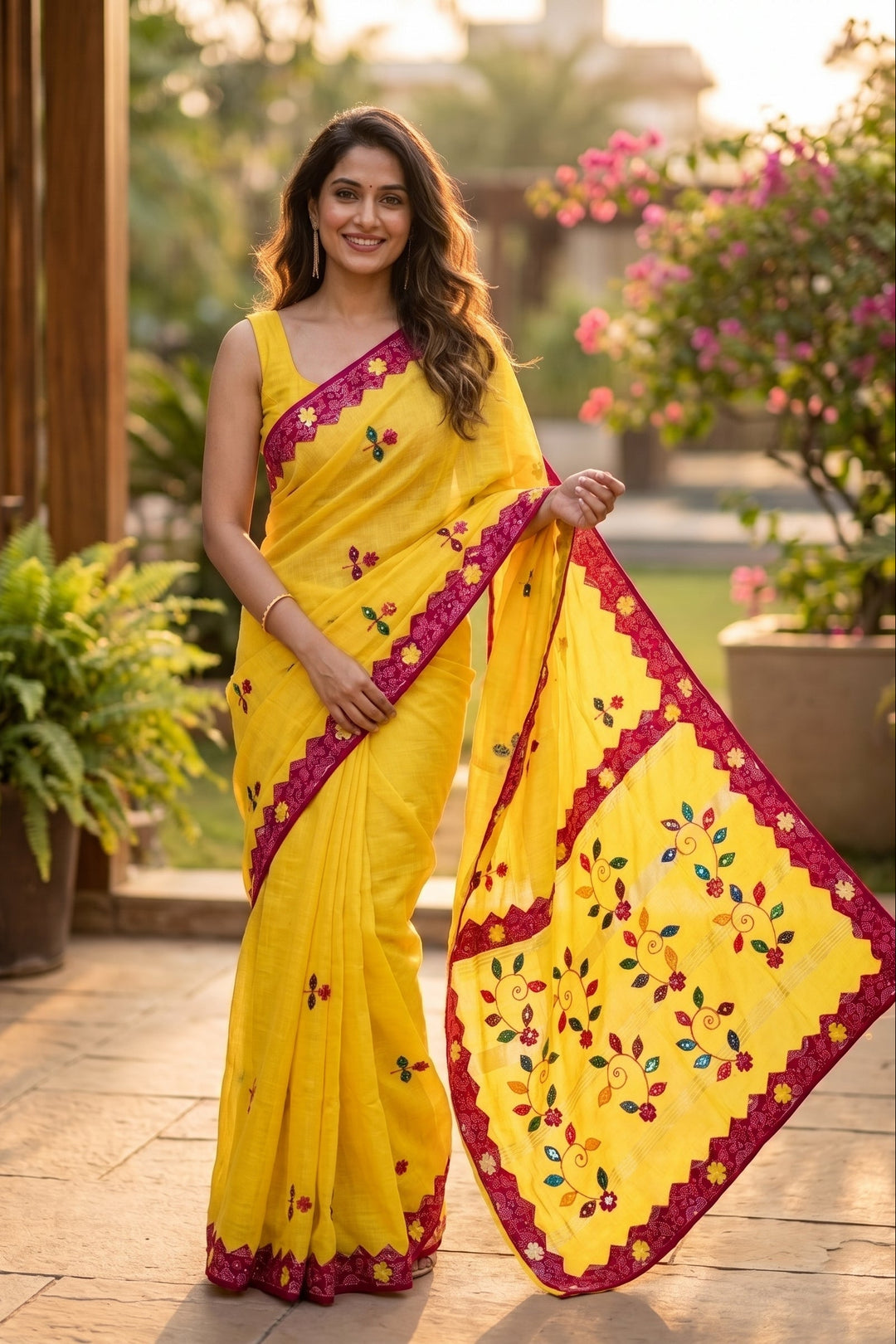Garden Reverie Khadi Linen Saree