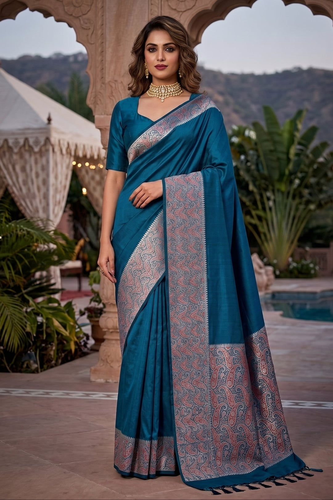 The Sovereign Scarlet Banarasi Semi Katan Silk Saree