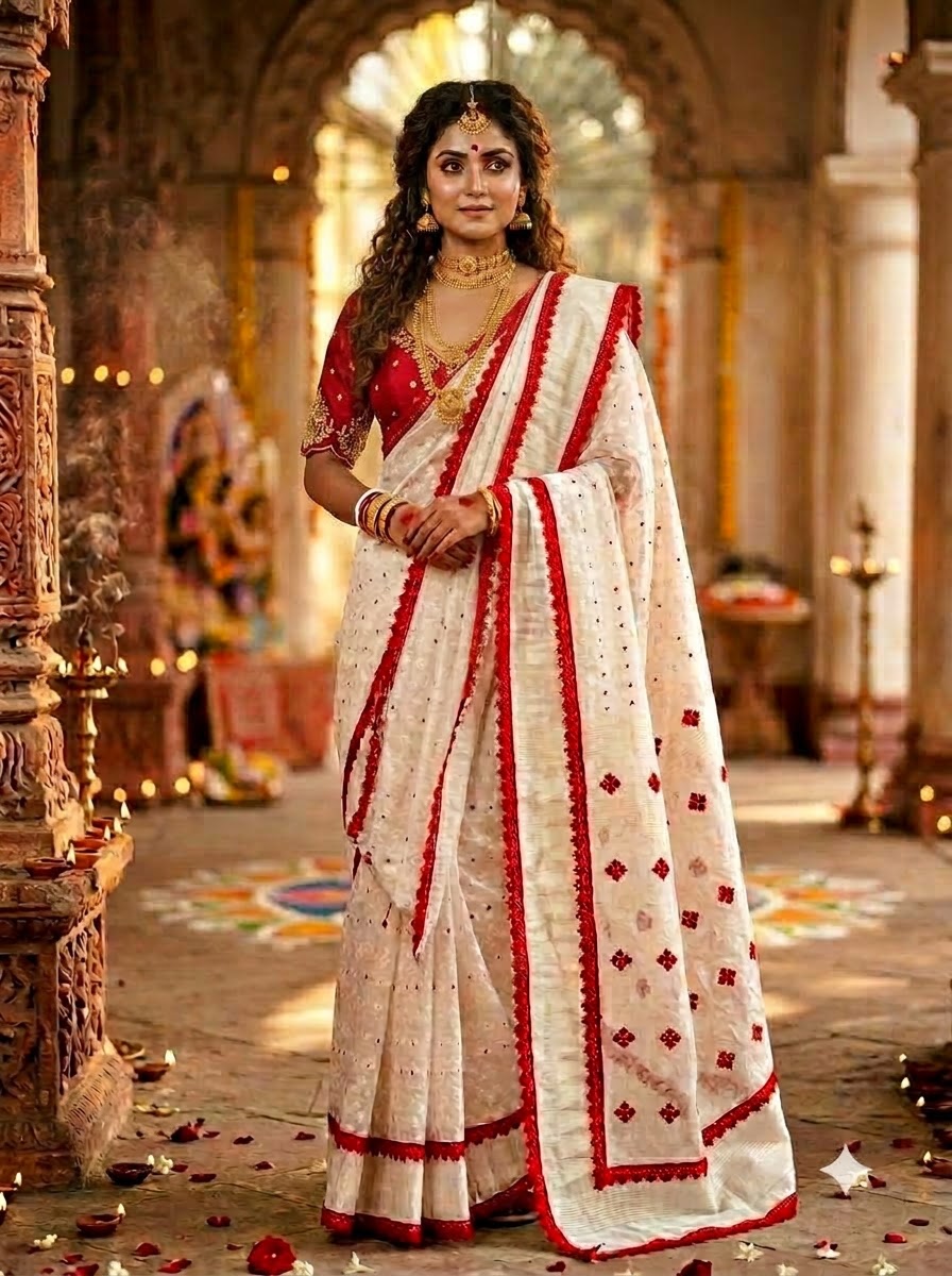 Ananya – Bengal Jamdani Saree &amp; Vichitra Silk Blouse Set