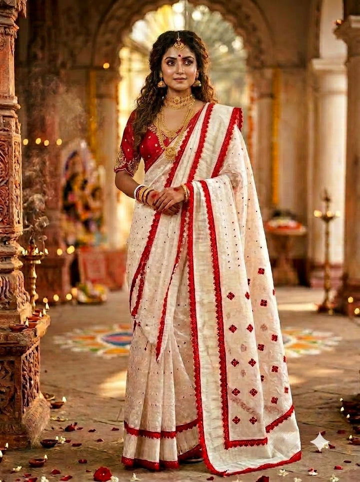 Ananya – Bengal Jamdani Saree &amp; Vichitra Silk Blouse Set