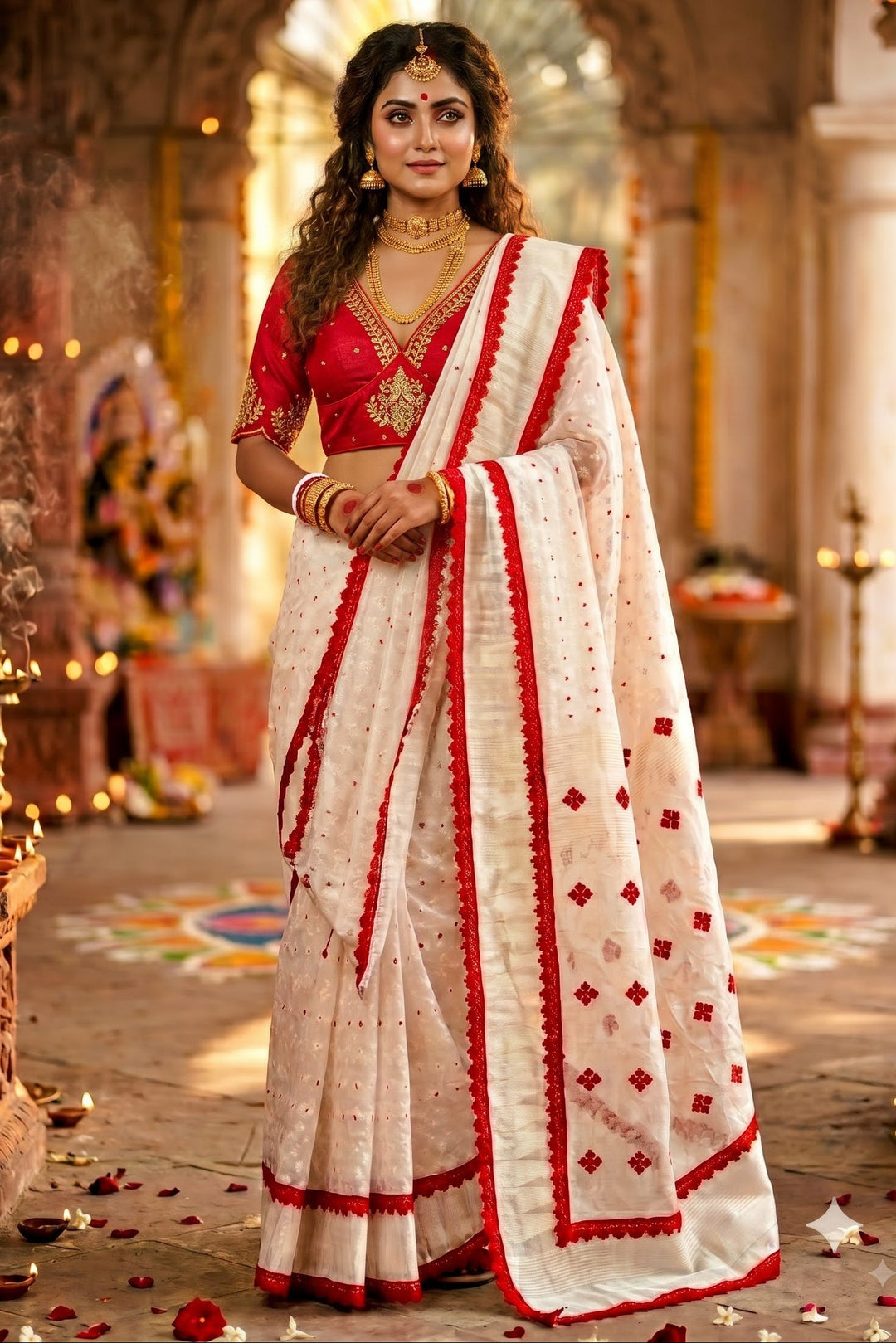 Ananya – Bengal Jamdani Saree &amp; Vichitra Silk Blouse Set