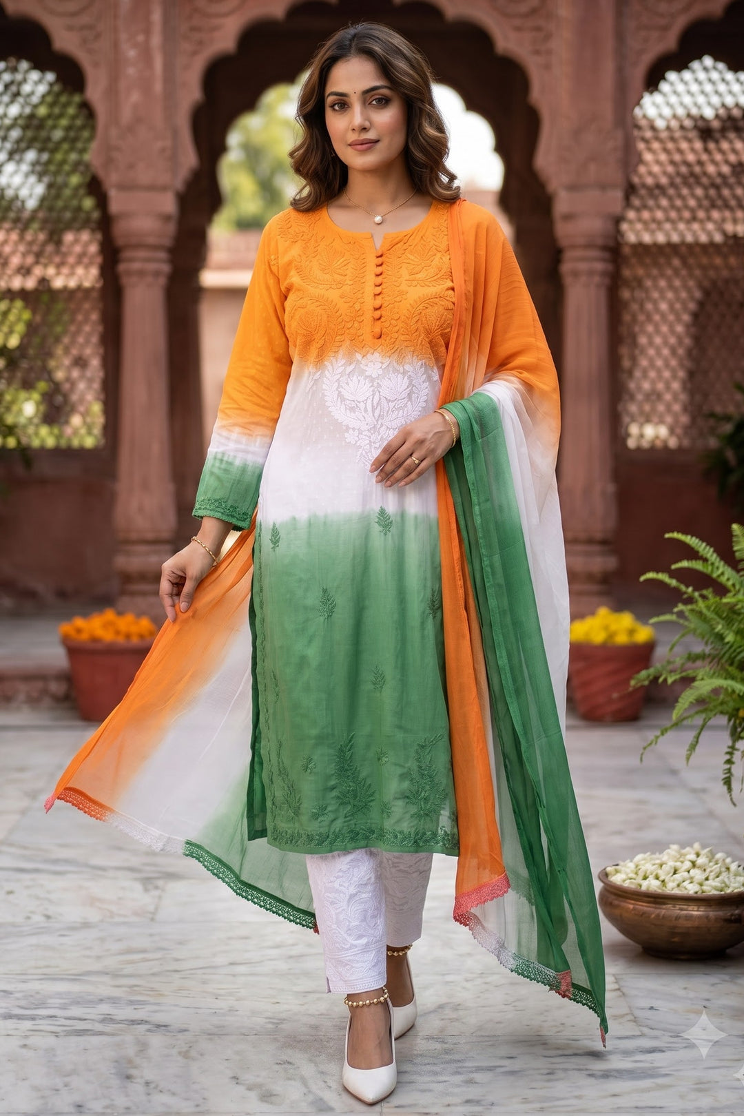 Special Tiranga Chikankari Kurti Set
