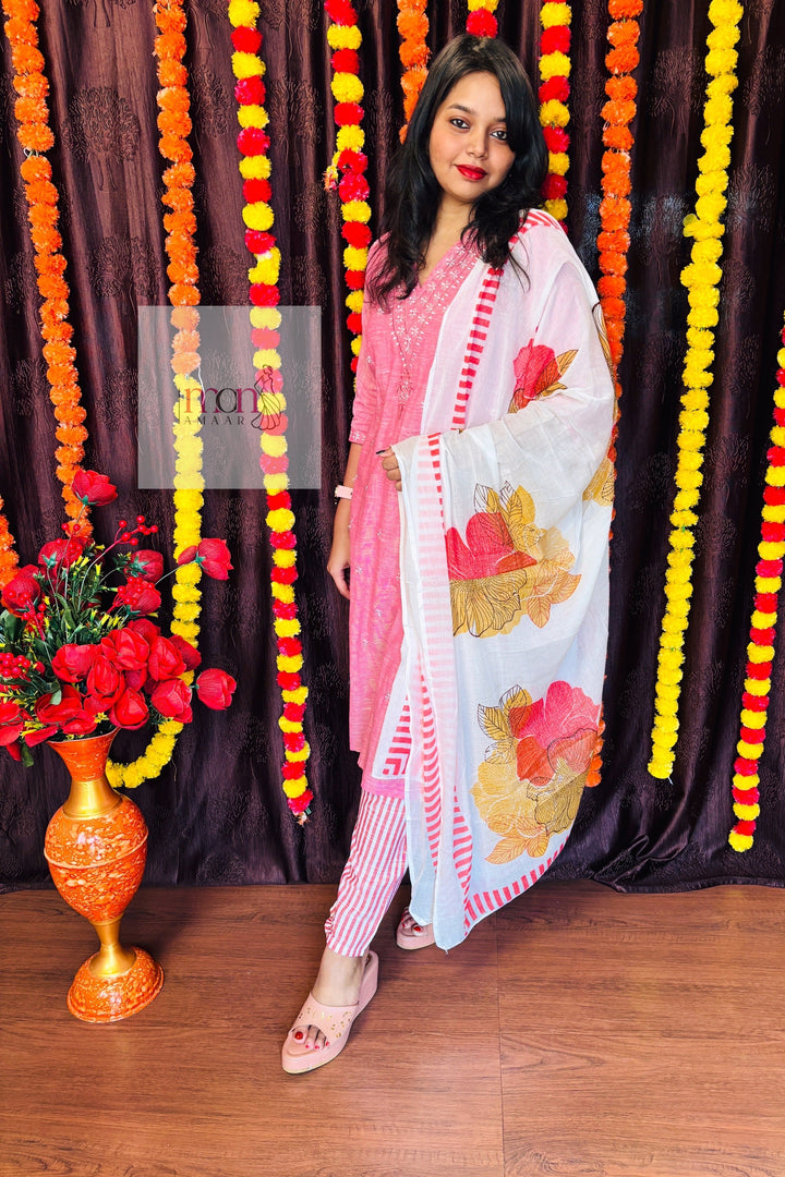 Candy Blush-Khadi Cotton Kurti Set