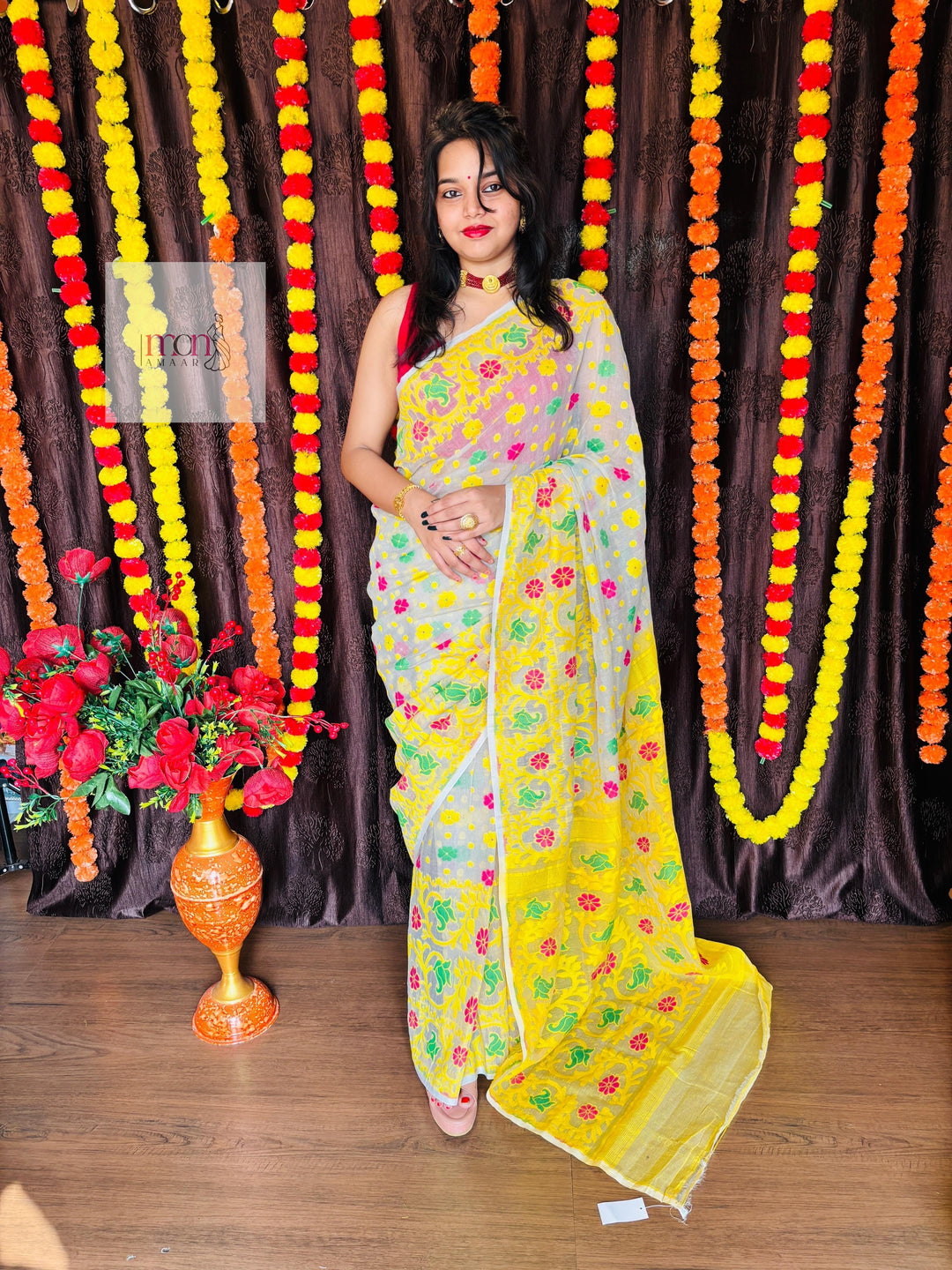 Saraswati Puja Special Dhakai Jamdani Saree