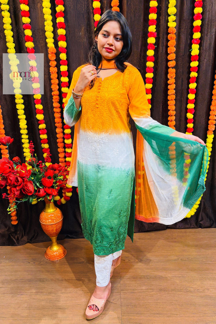 Republic Day Special Tiranga Chikankari Kurti Set