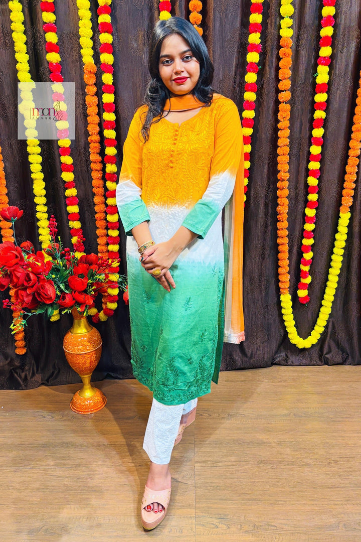 Republic Day Special Tiranga Chikankari Kurti Set