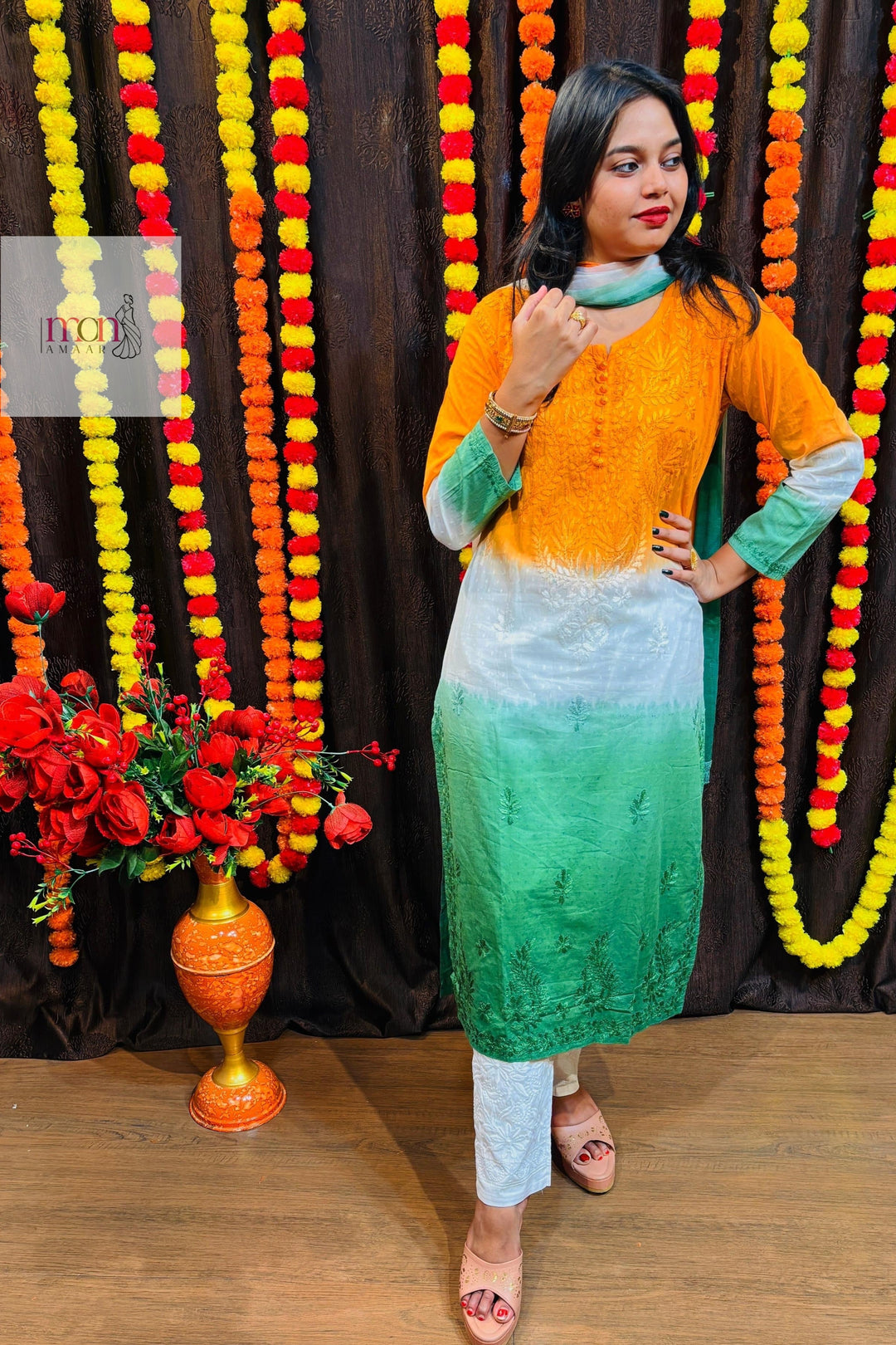 Republic Day Special Tiranga Chikankari Kurti Set