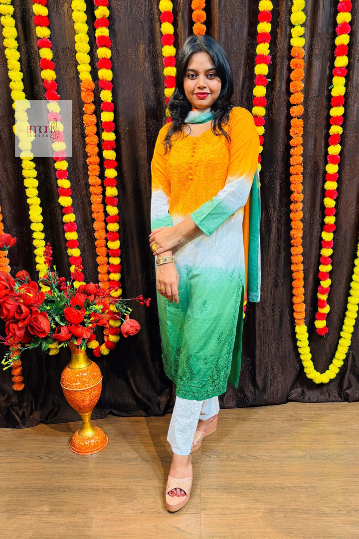 Republic Day Special Tiranga Chikankari Kurti Set