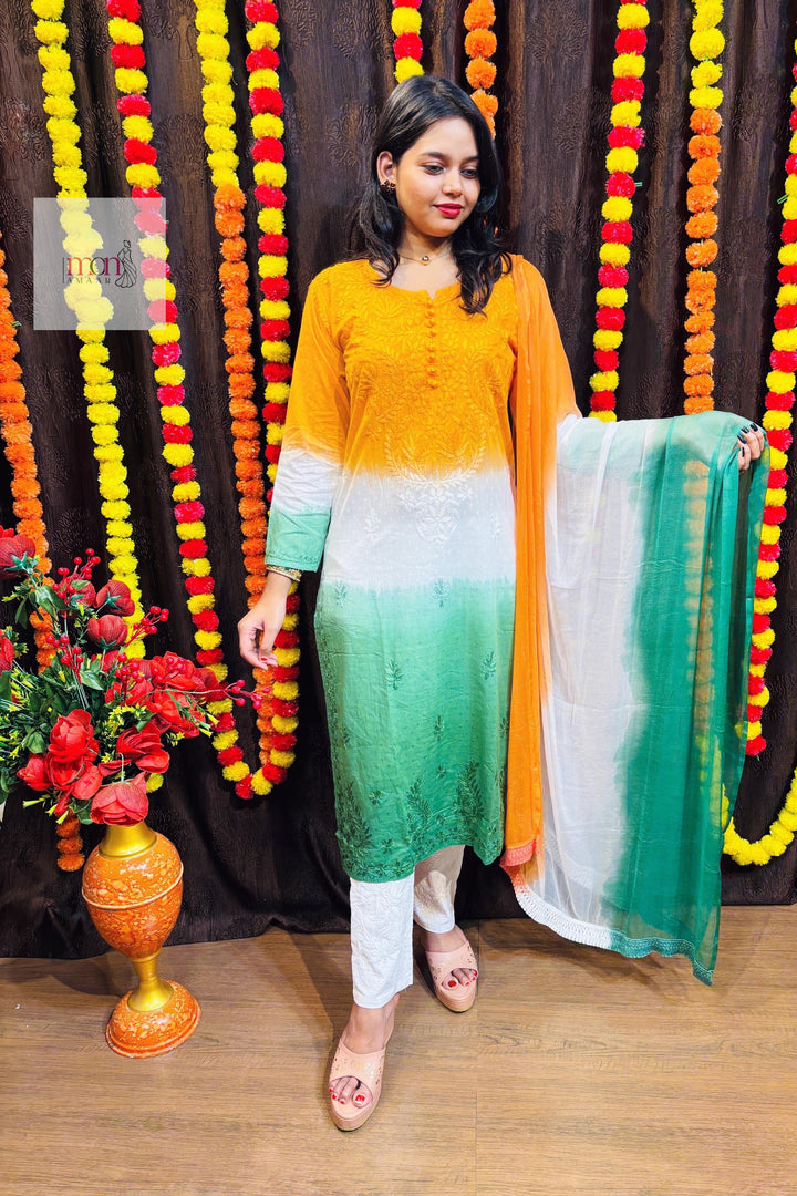 Republic Day Special Tiranga Chikankari Kurti Set