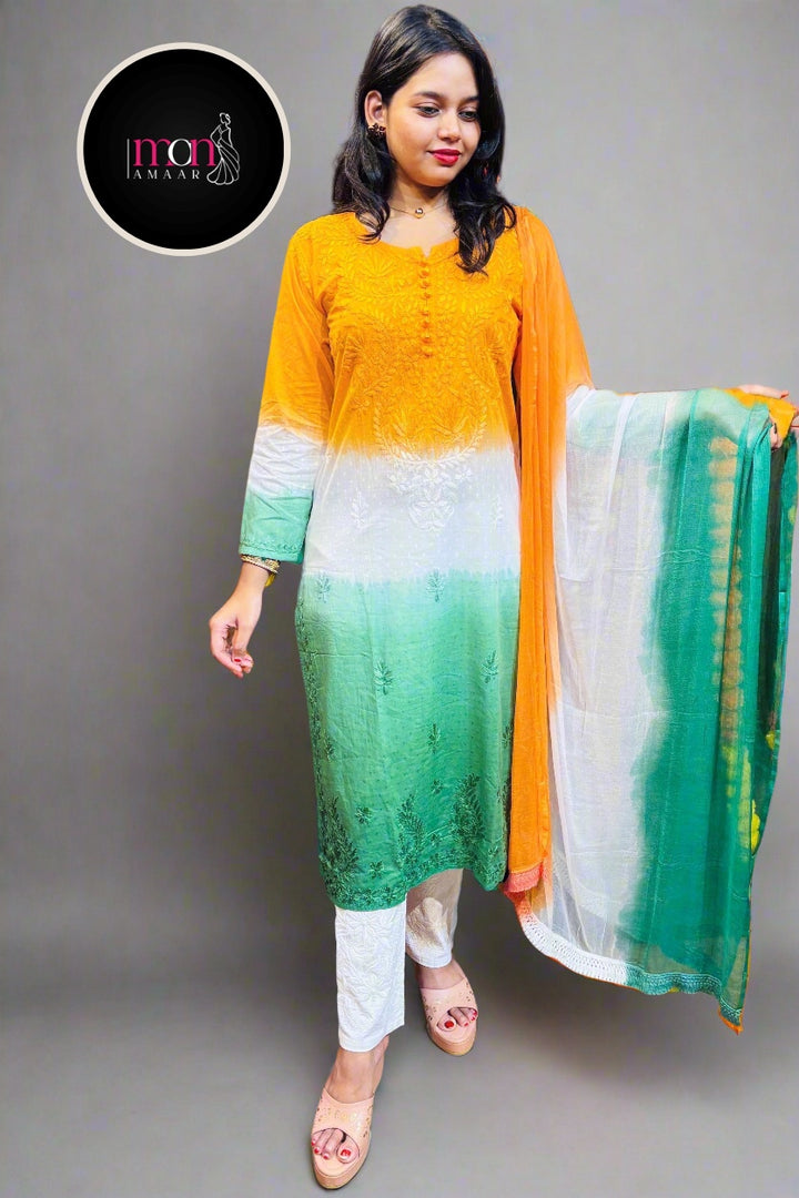 Republic Day Special Tiranga Chikankari Kurti Set