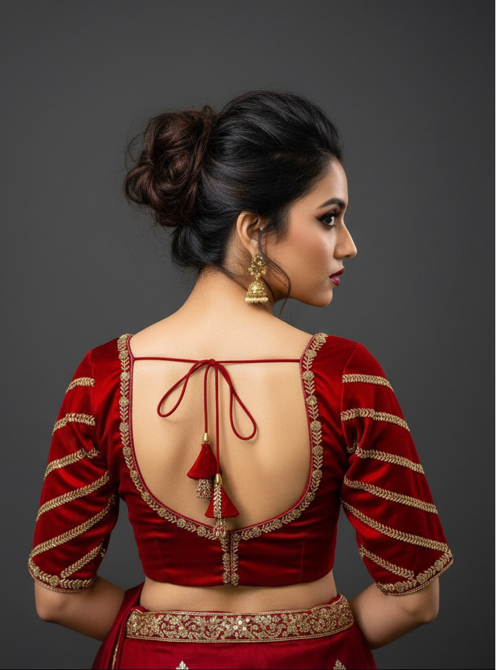 Partywear Maroon Vichitra Silk Blouse