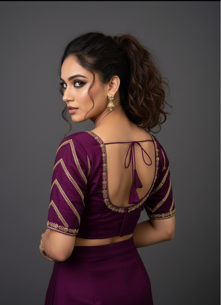 Partywear Purple Vichitra Silk Blouse