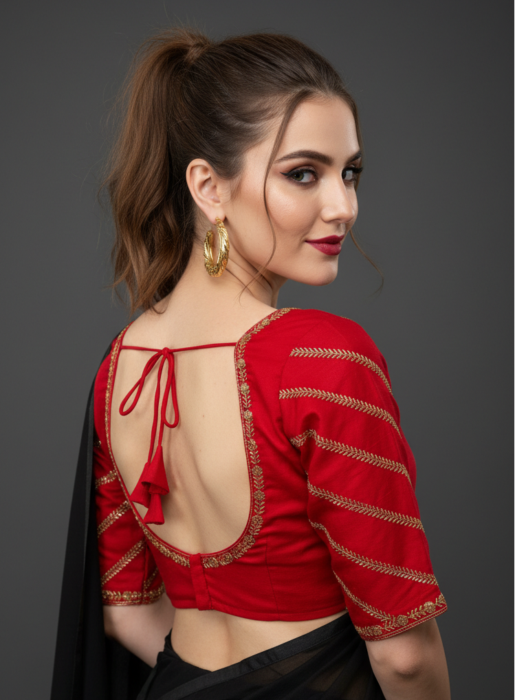 Partywear Red Vichitra Silk Blouse
