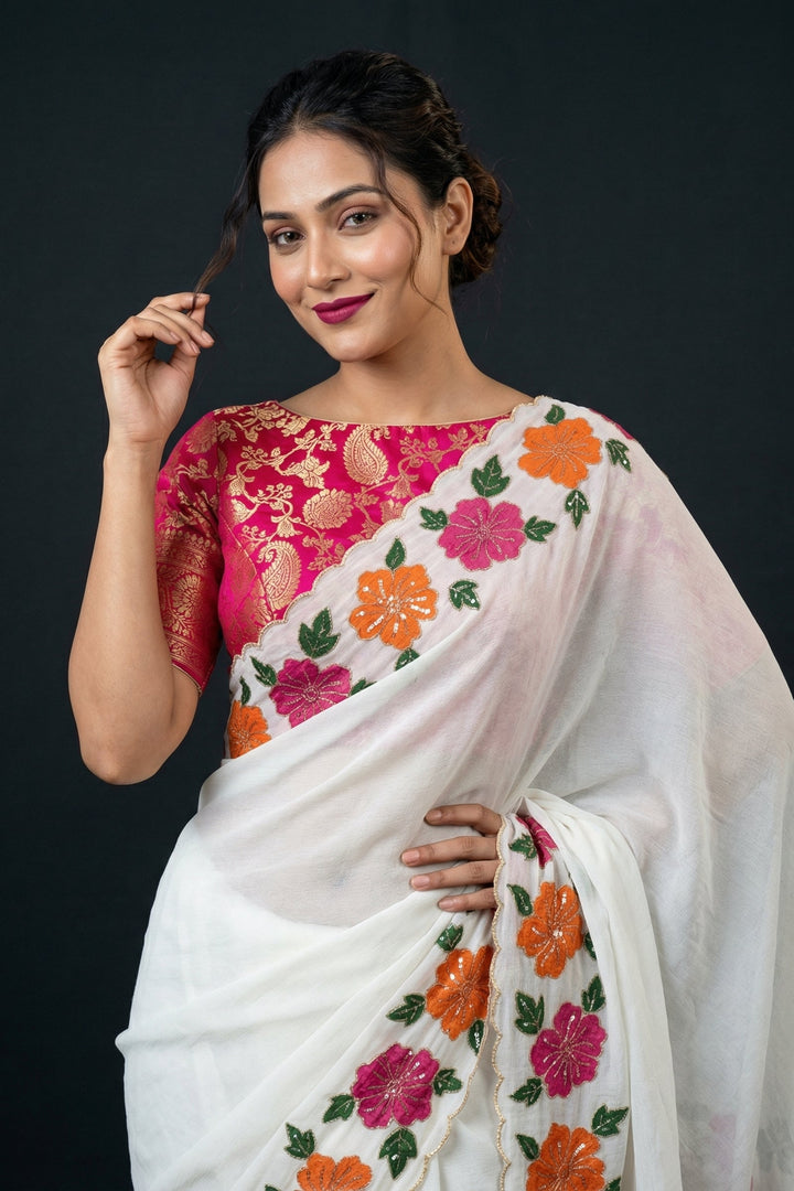Porcelain wave Crush Silk Saree