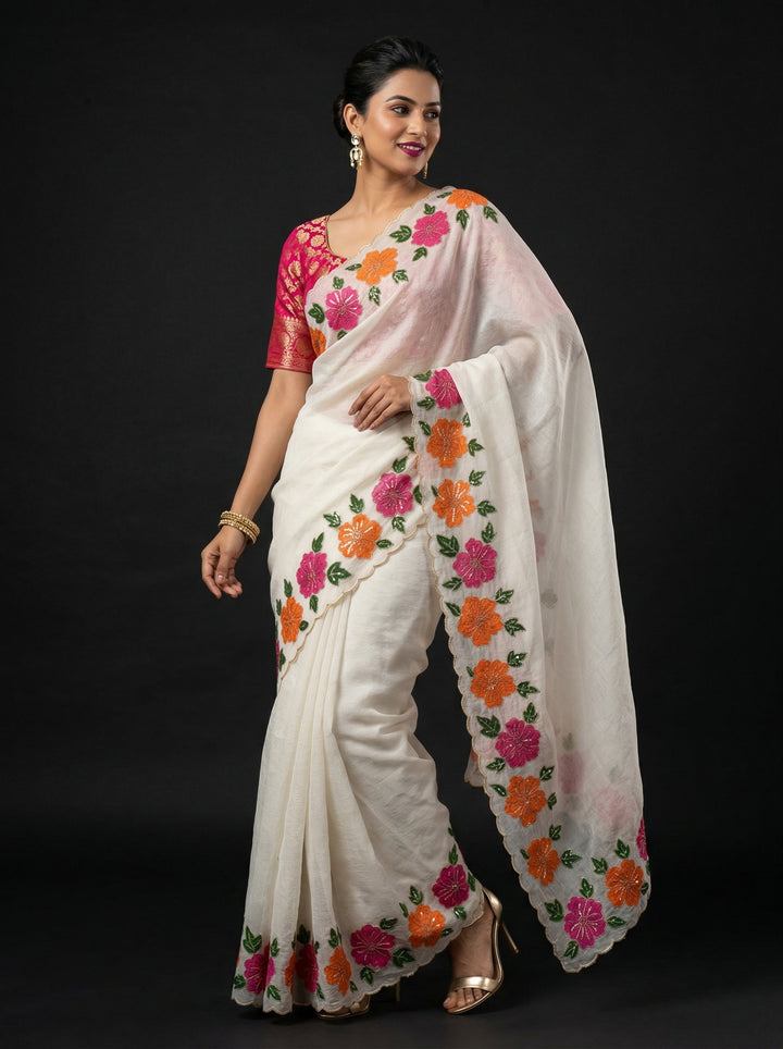 Porcelain wave Crush Silk Saree