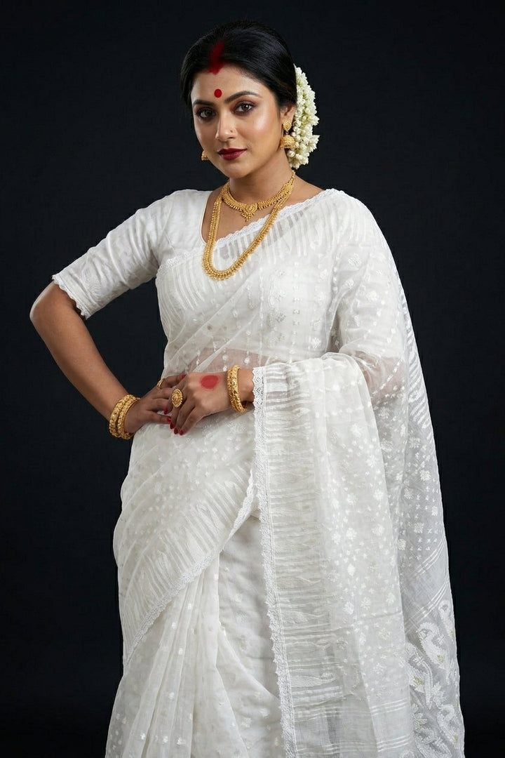 Binodini Bengal Jamdani Saree(White)