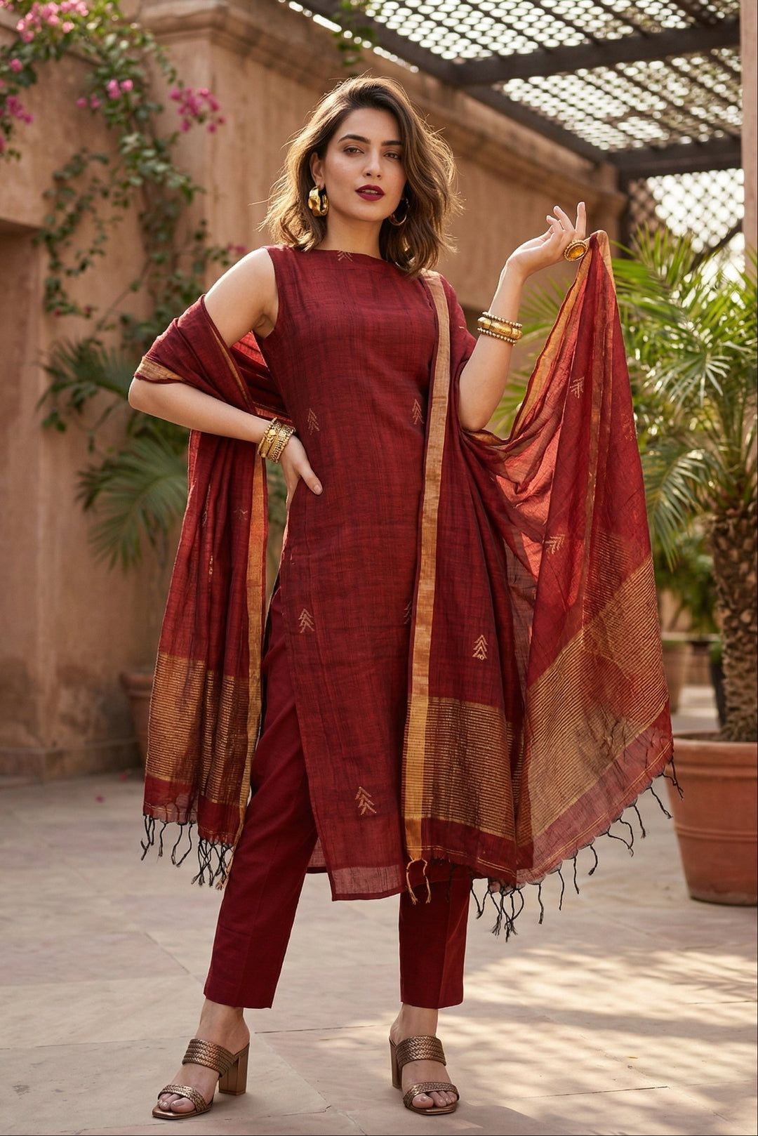 Soft Girl Summer Kurti Set With Linen Dupatta