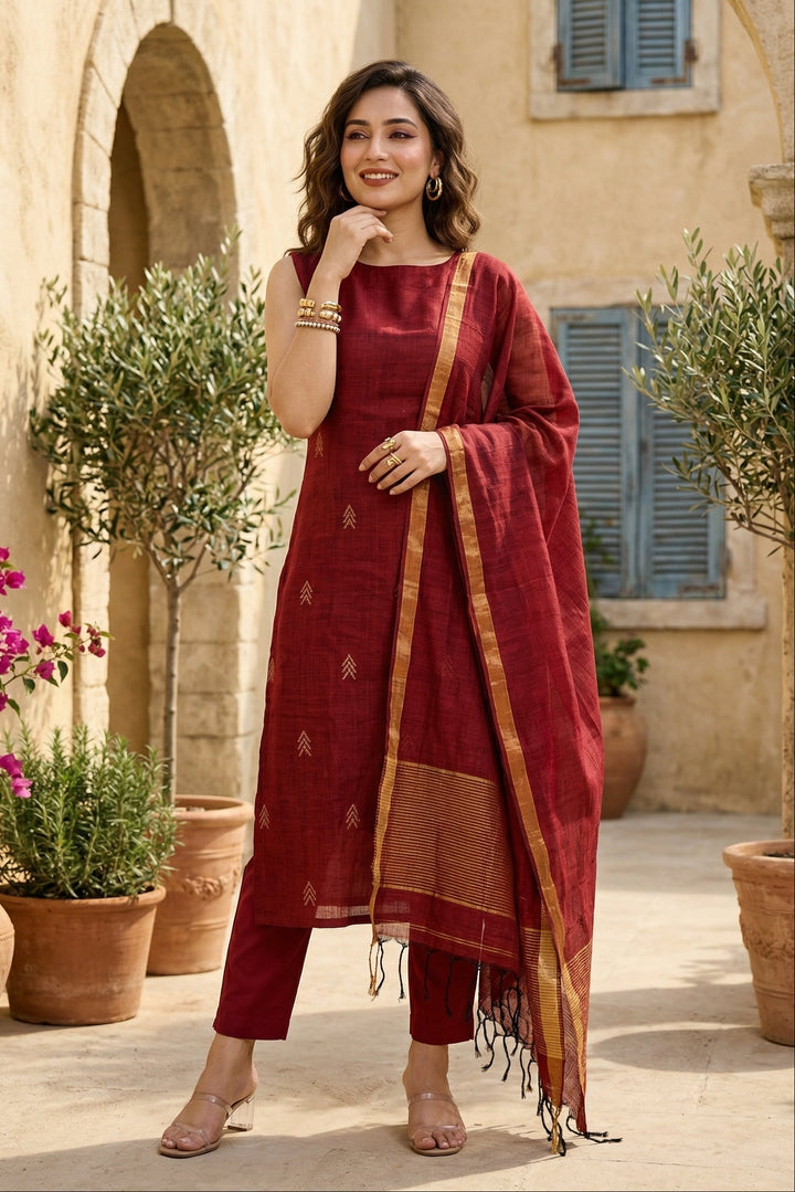 Soft Girl Summer Kurti Set With Linen Dupatta