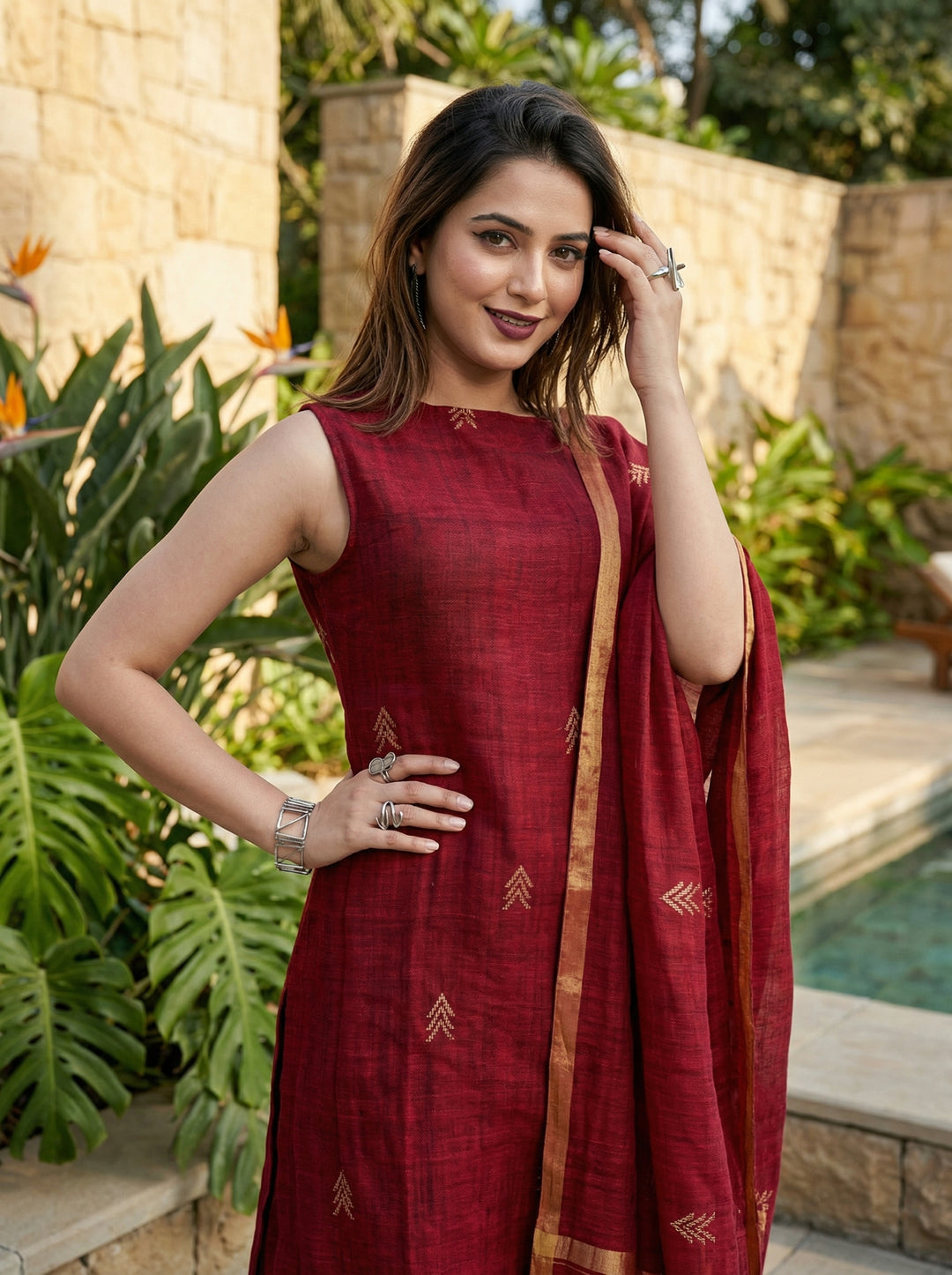 Soft Girl Summer Kurti Set With Linen Dupatta