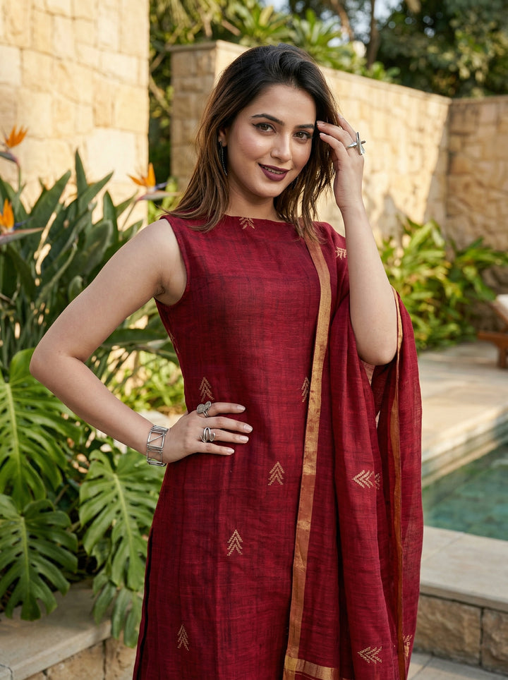 Soft Girl Summer Kurti Set With Linen Dupatta