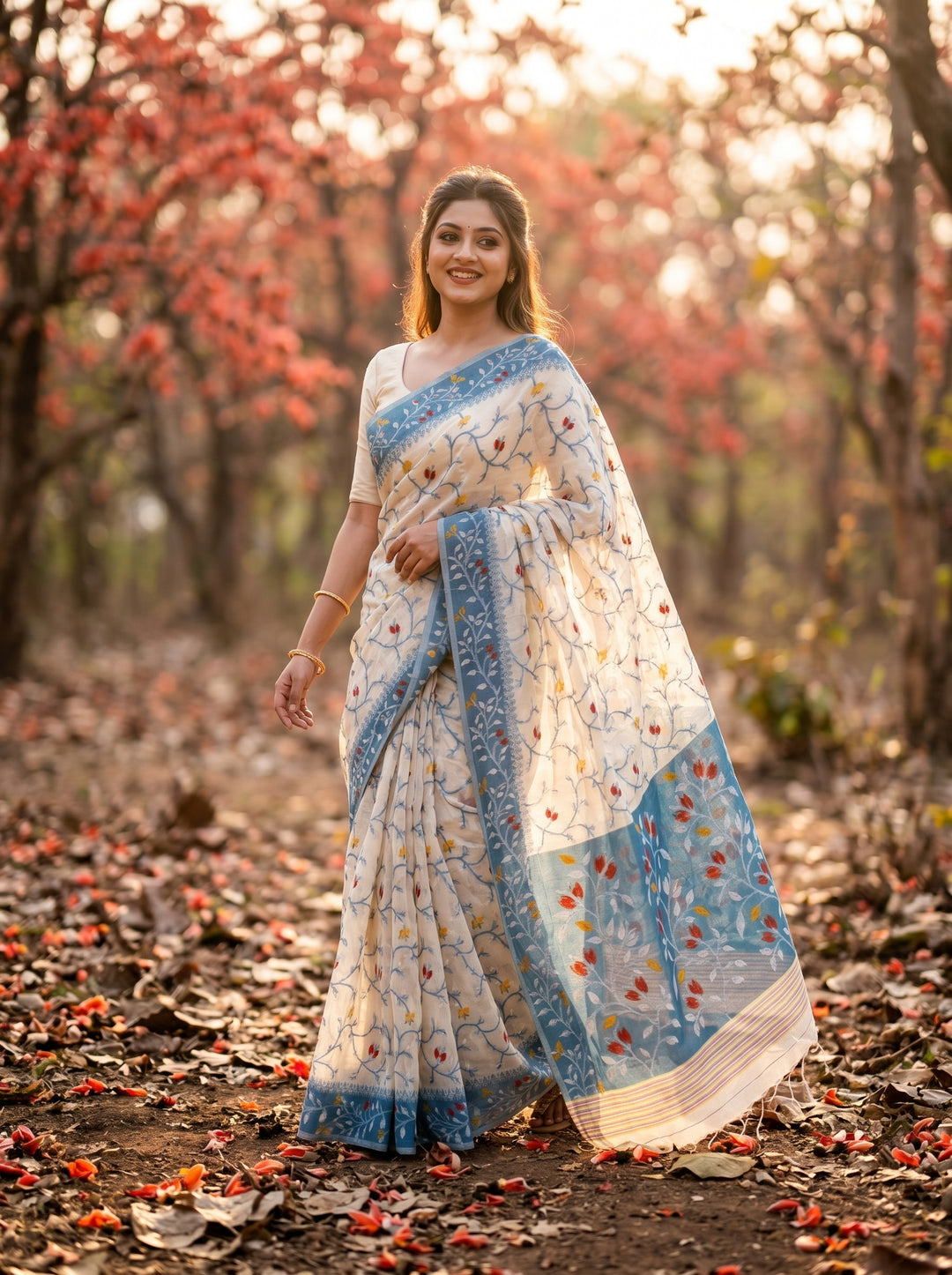 Kolkata Komol Cotton Silk Saree( Blue)