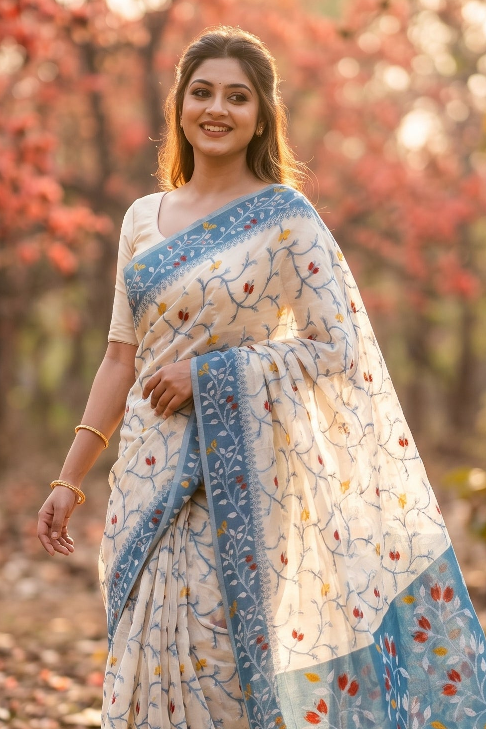 Kolkata Komol Cotton Silk Saree( Blue)