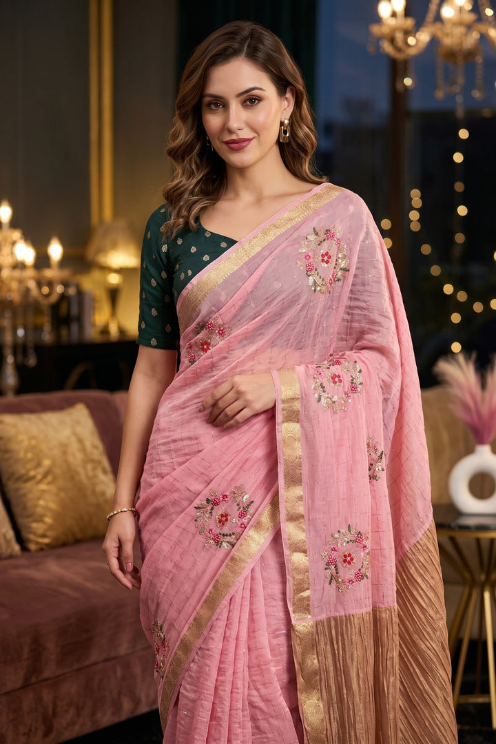 Blush Blossom Chinnon Silk Saree